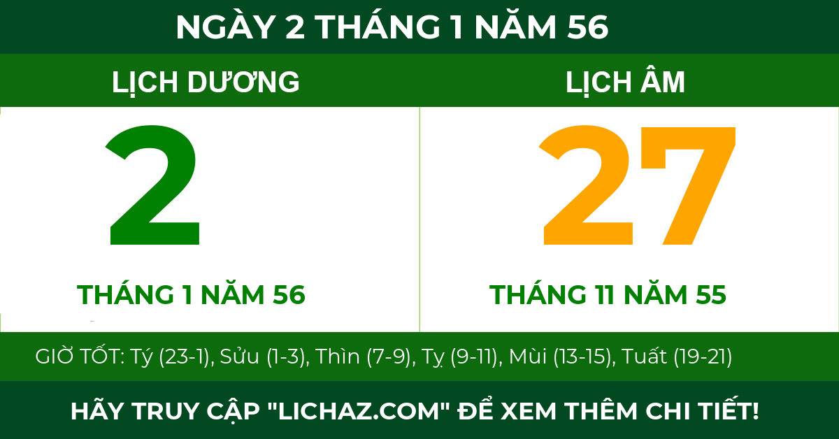 lịch âm ngày 2 tháng 1 năm 56