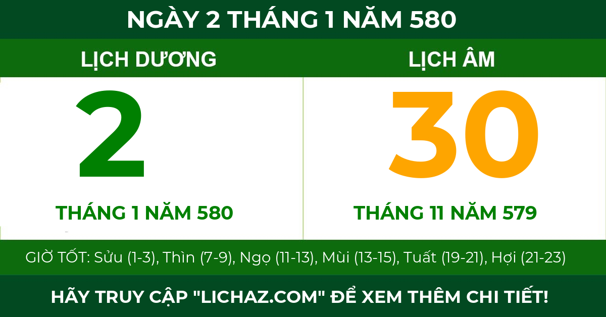 lịch âm ngày 2 tháng 1 năm 580