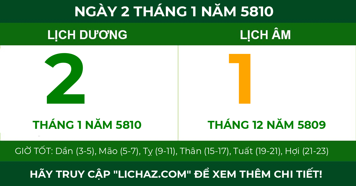 lịch âm ngày 2 tháng 1 năm 5810