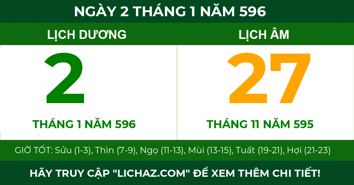 lịch âm ngày 2 tháng 1 năm 596