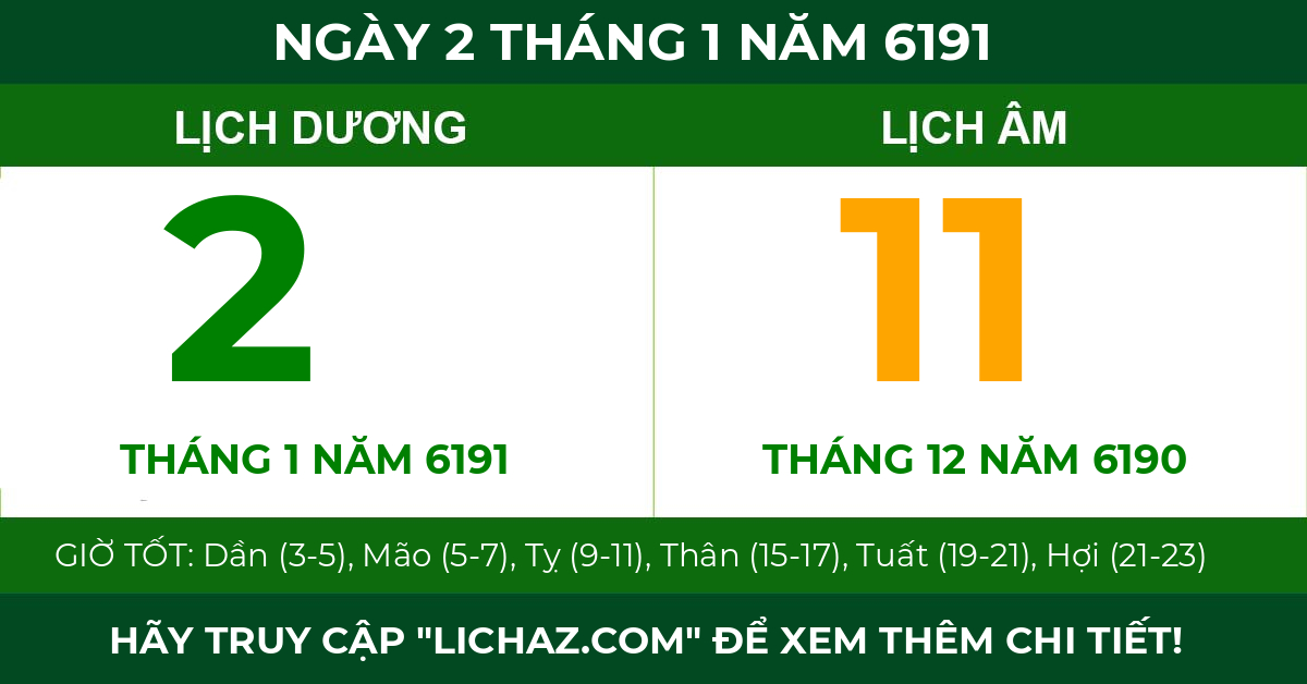 lịch âm ngày 2 tháng 1 năm 6191