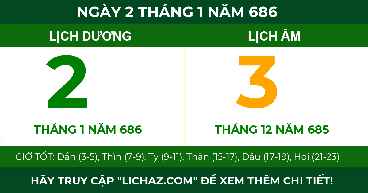 lịch âm ngày 2 tháng 1 năm 686