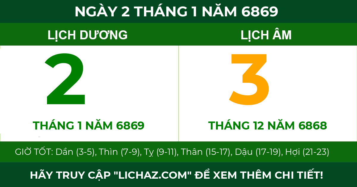 lịch âm ngày 2 tháng 1 năm 6869