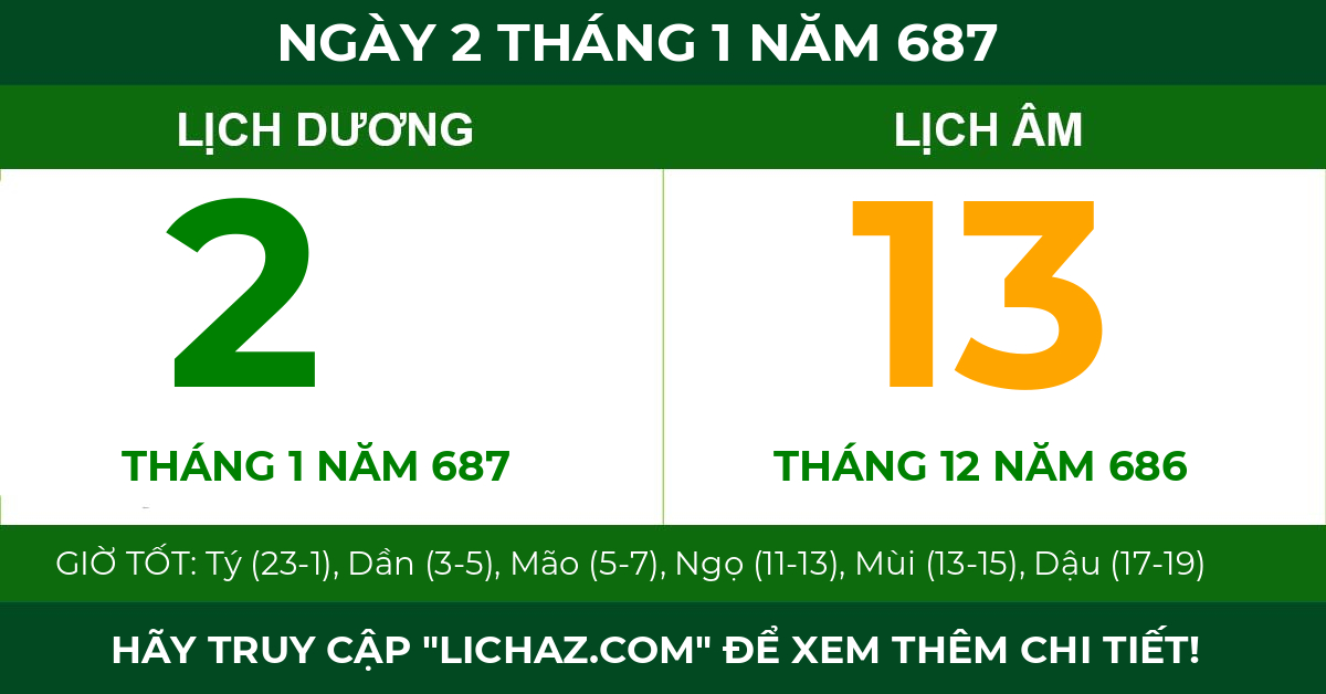 lịch âm ngày 2 tháng 1 năm 687