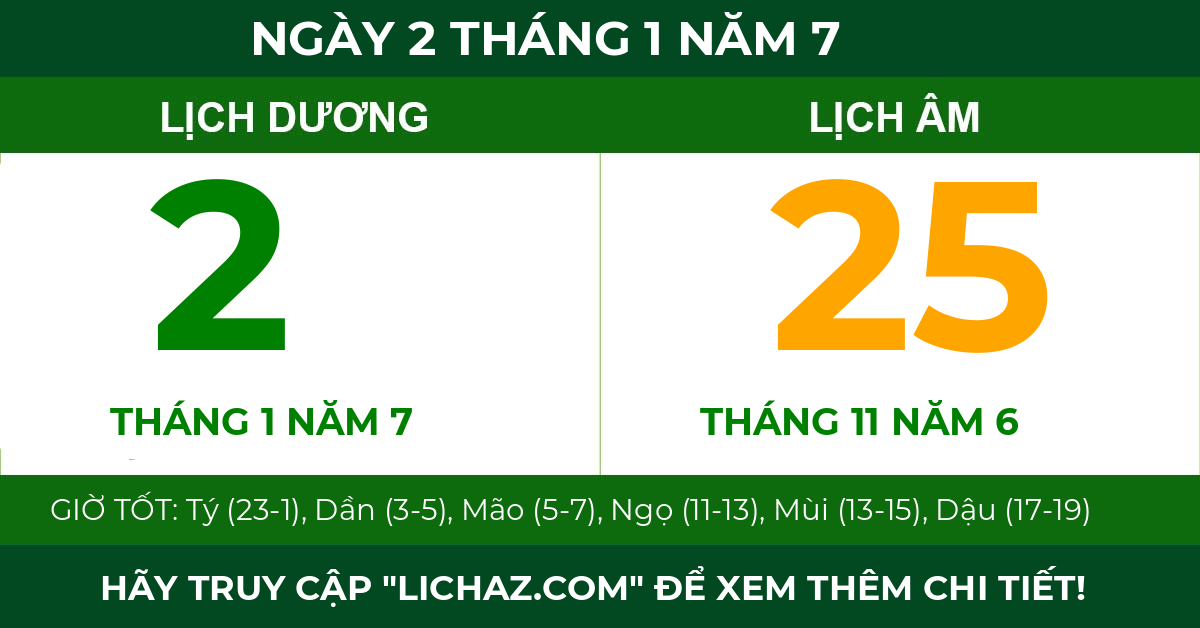 lịch âm ngày 2 tháng 1 năm 7
