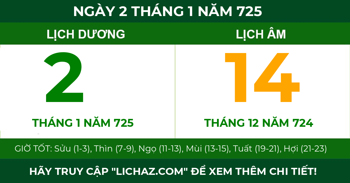 lịch âm ngày 2 tháng 1 năm 725
