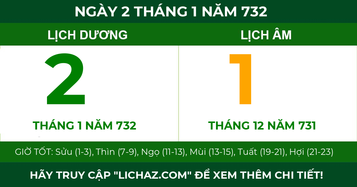 lịch âm ngày 2 tháng 1 năm 732
