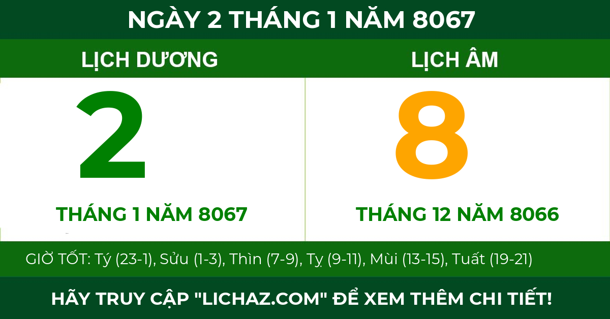 lịch âm ngày 2 tháng 1 năm 8067