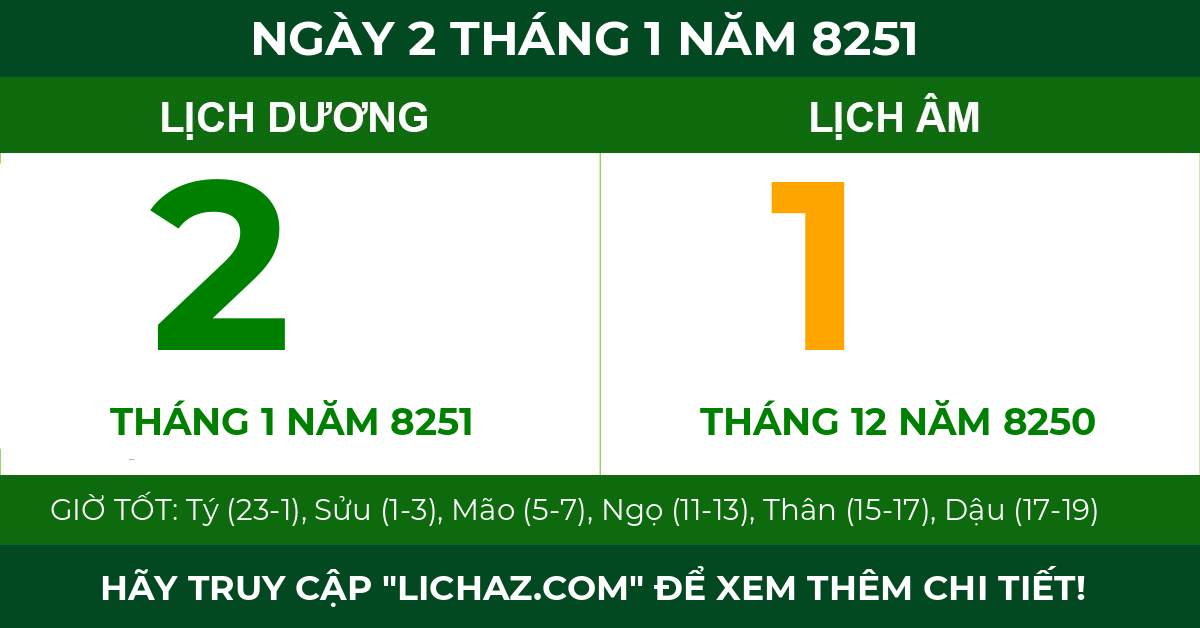 lịch âm ngày 2 tháng 1 năm 8251
