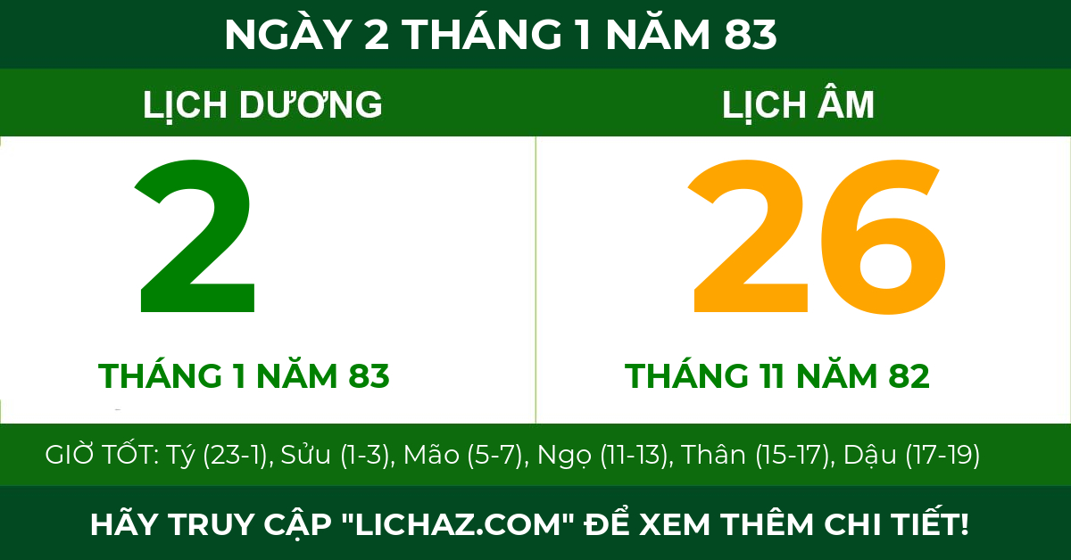 lịch âm ngày 2 tháng 1 năm 83