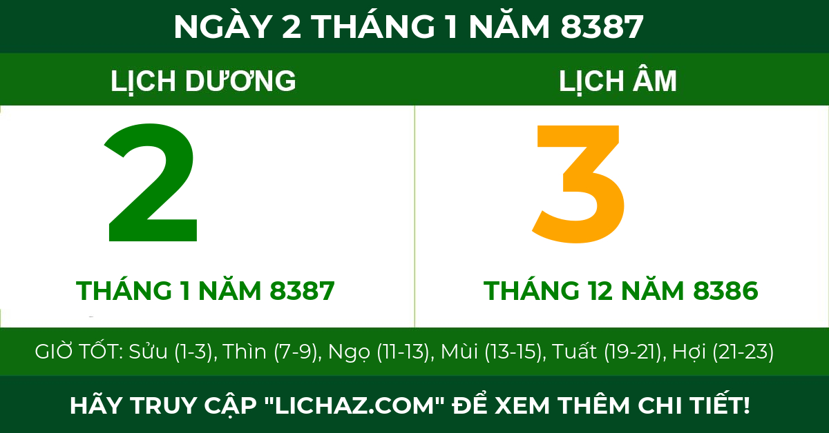 lịch âm ngày 2 tháng 1 năm 8387