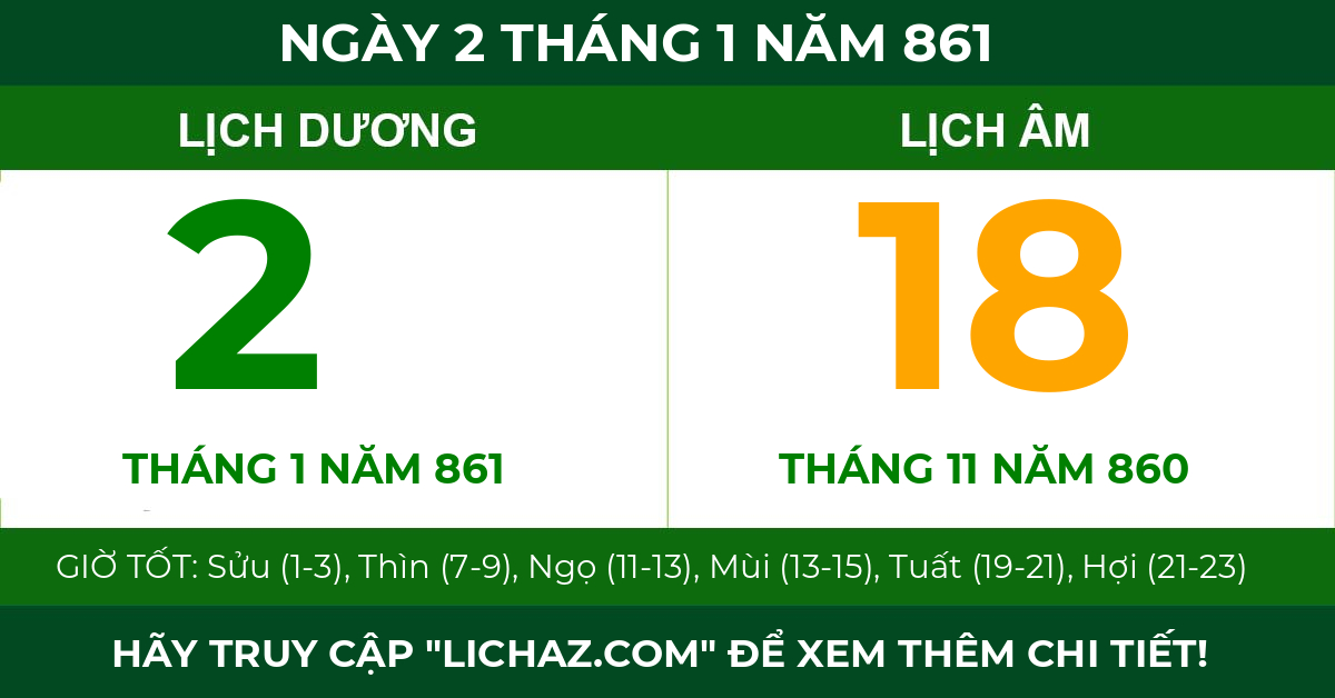 lịch âm ngày 2 tháng 1 năm 861