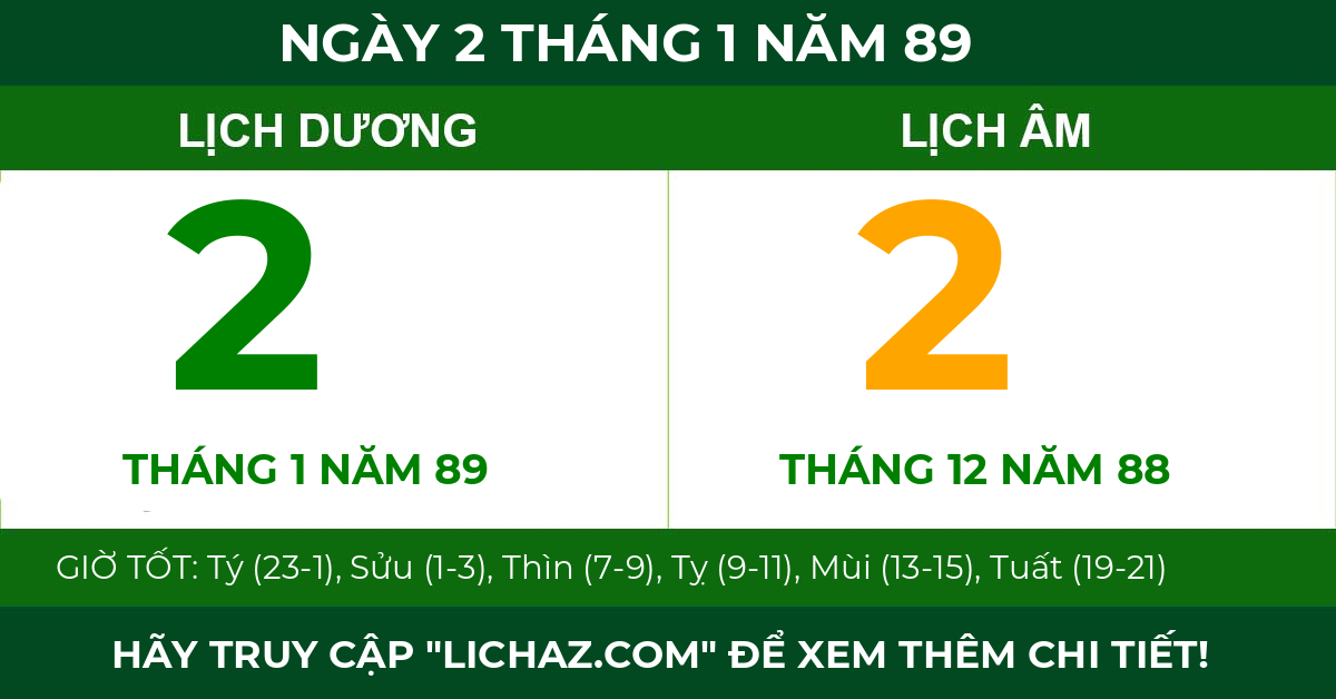 lịch âm ngày 2 tháng 1 năm 89