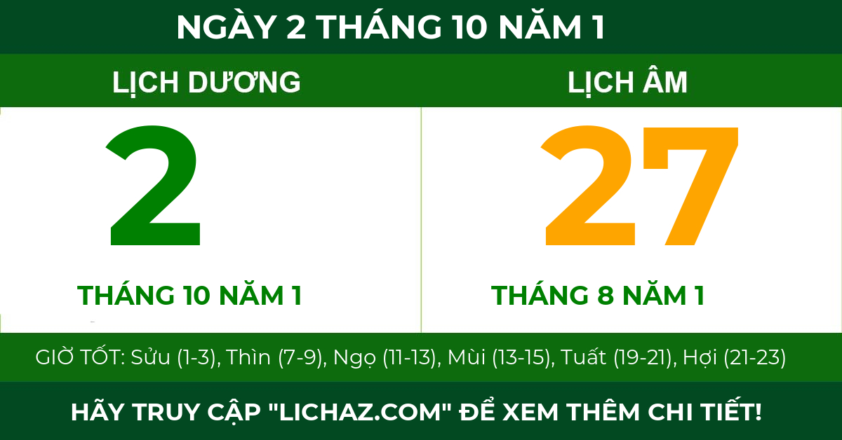 lịch âm ngày 2 tháng 10 năm 1