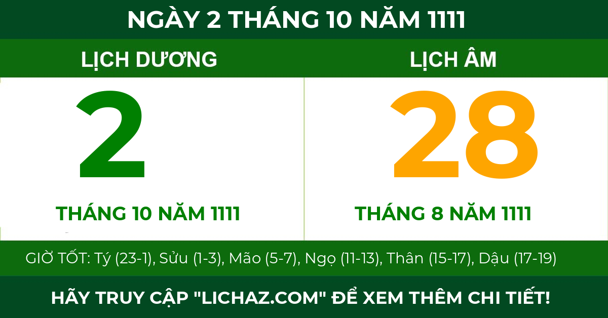 lịch âm ngày 2 tháng 10 năm 1111