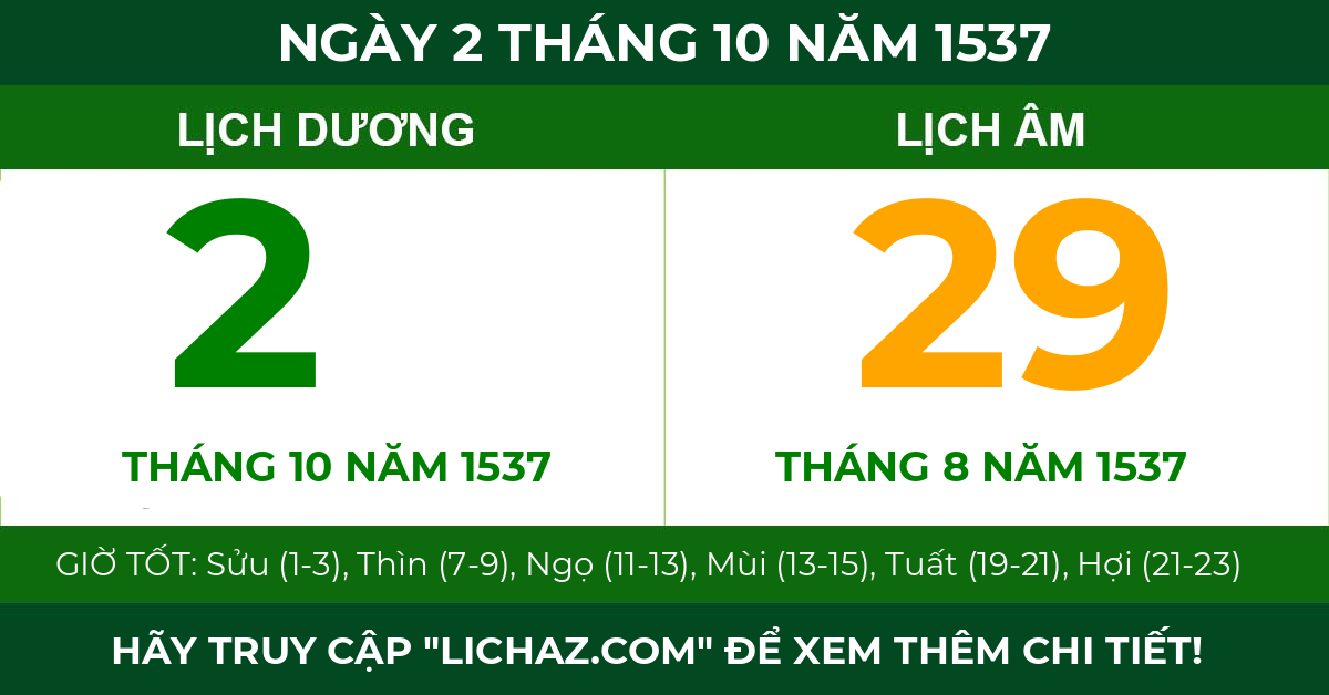 lịch âm ngày 2 tháng 10 năm 1537