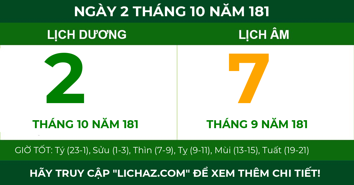 lịch âm ngày 2 tháng 10 năm 181