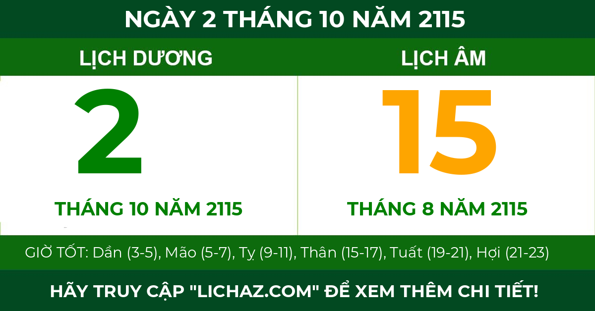 lịch âm ngày 2 tháng 10 năm 2115