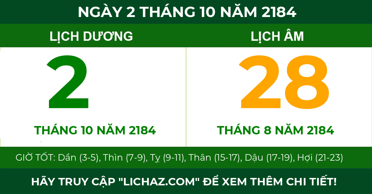 lịch âm ngày 2 tháng 10 năm 2184