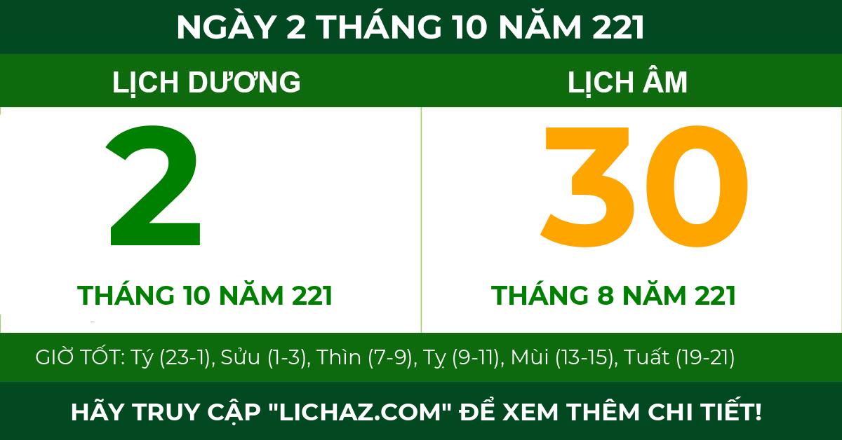 lịch âm ngày 2 tháng 10 năm 221