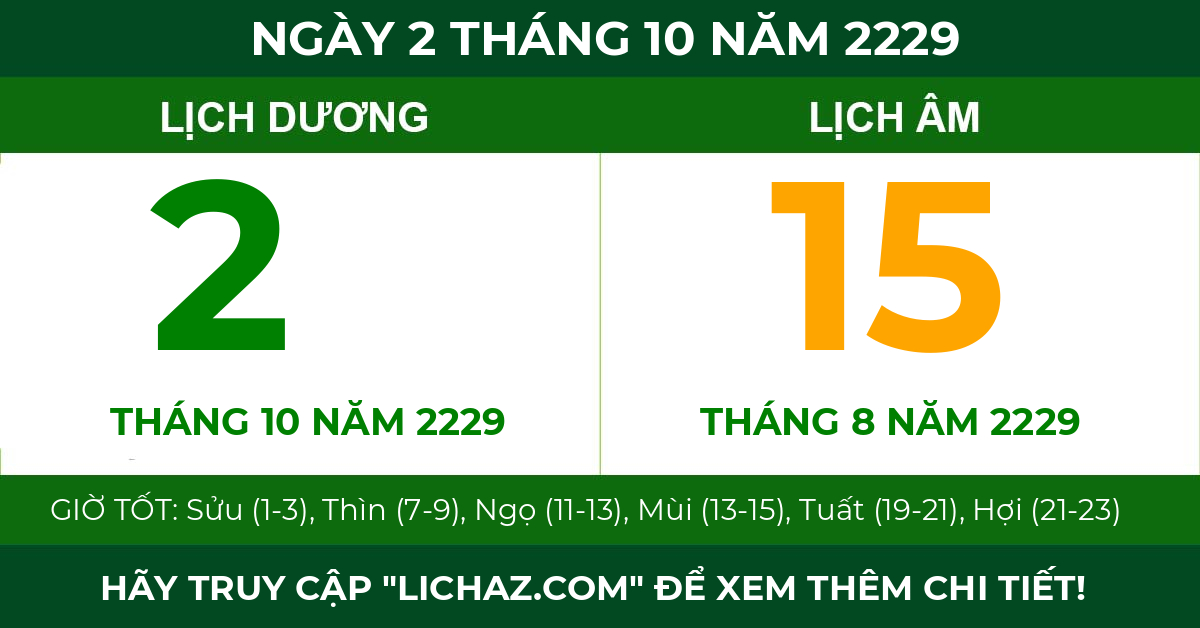 lịch âm ngày 2 tháng 10 năm 2229