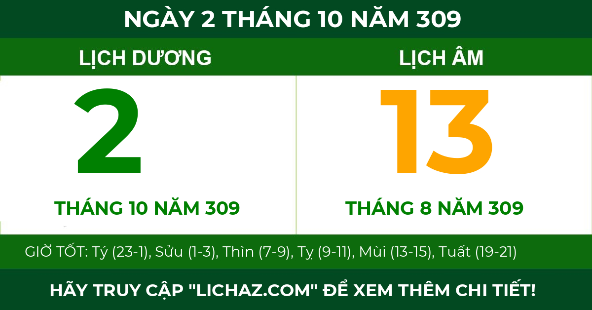 lịch âm ngày 2 tháng 10 năm 309