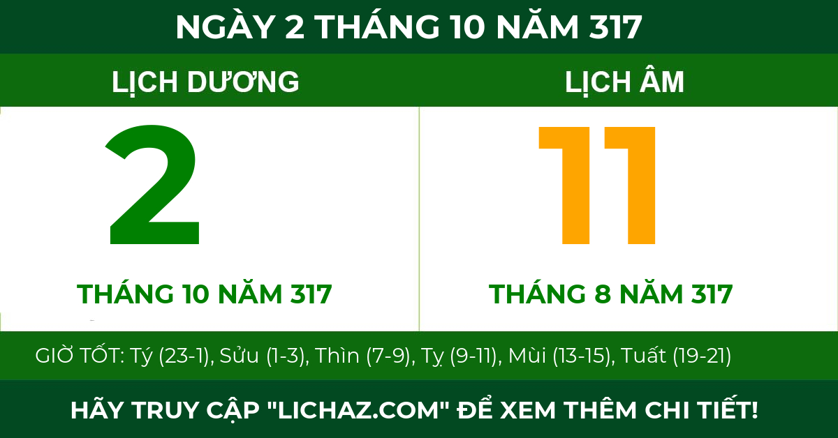 lịch âm ngày 2 tháng 10 năm 317