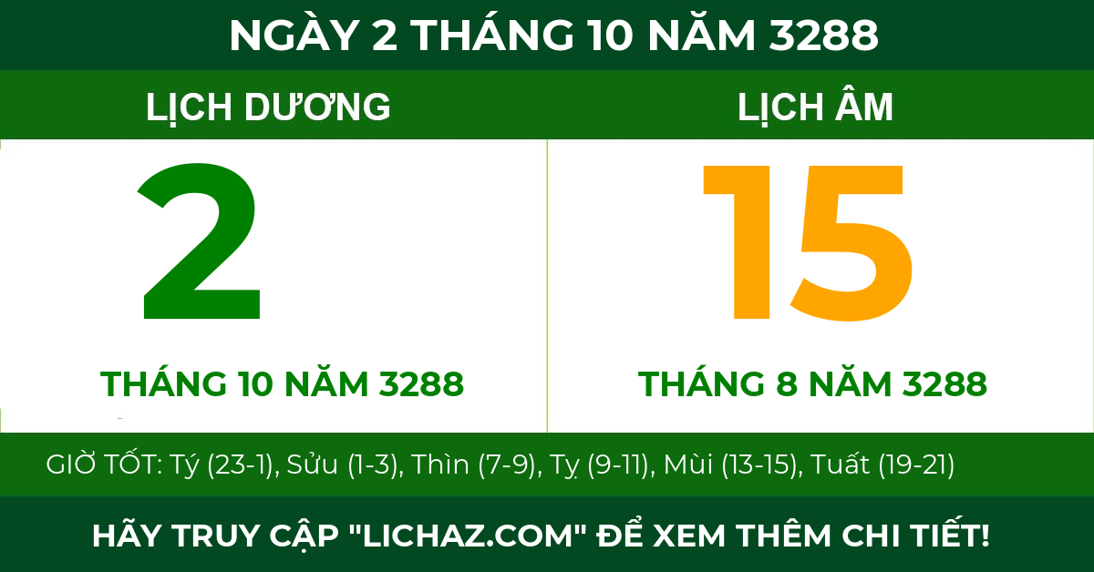 lịch âm ngày 2 tháng 10 năm 3288