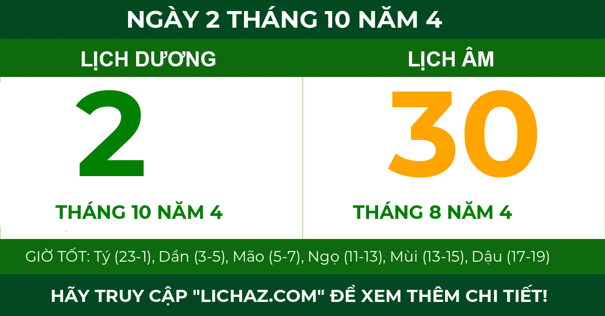 lịch âm ngày 2 tháng 10 năm 4