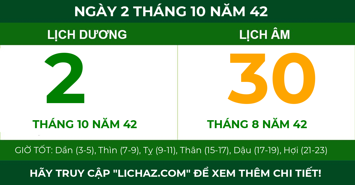 lịch âm ngày 2 tháng 10 năm 42
