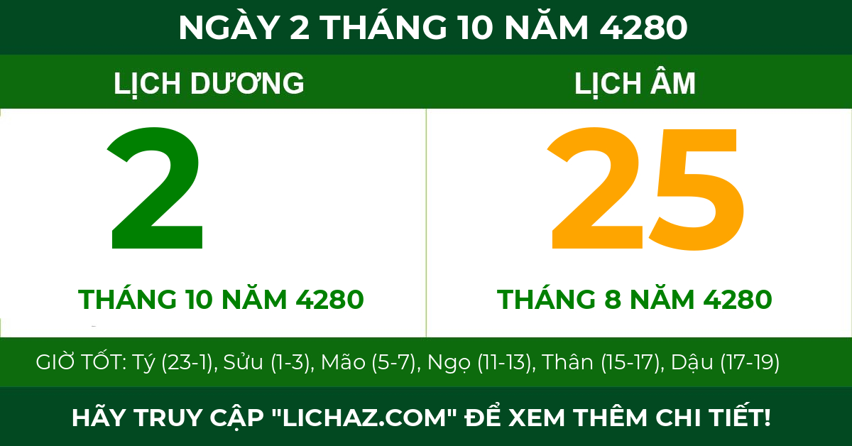 lịch âm ngày 2 tháng 10 năm 4280