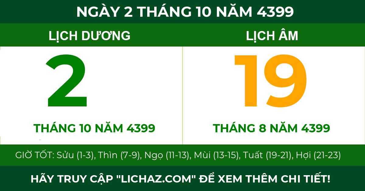 lịch âm ngày 2 tháng 10 năm 4399