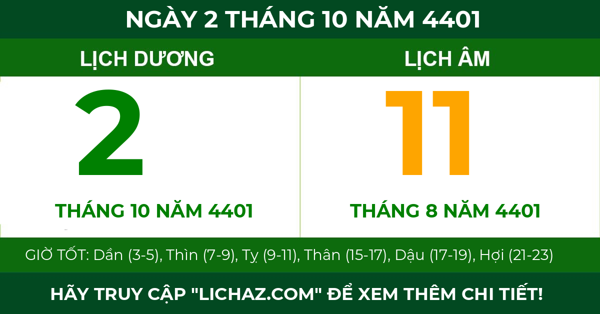 lịch âm ngày 2 tháng 10 năm 4401