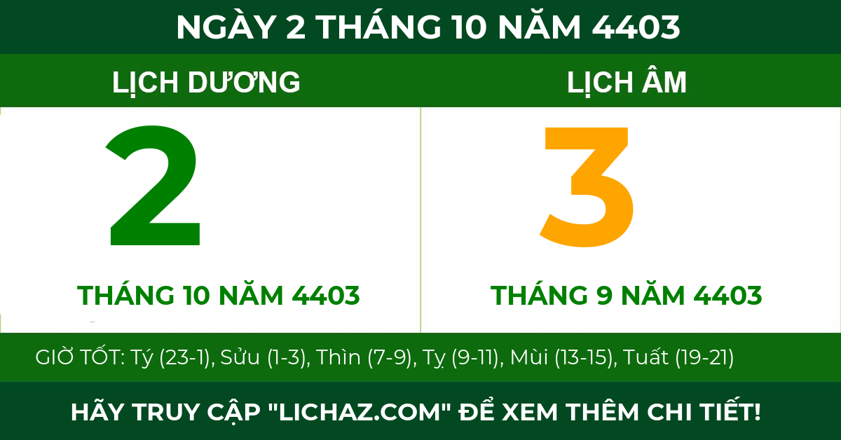 lịch âm ngày 2 tháng 10 năm 4403