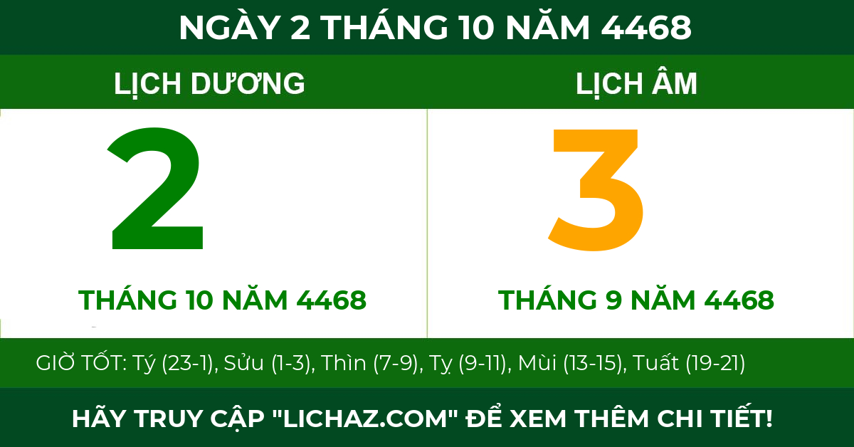 lịch âm ngày 2 tháng 10 năm 4468