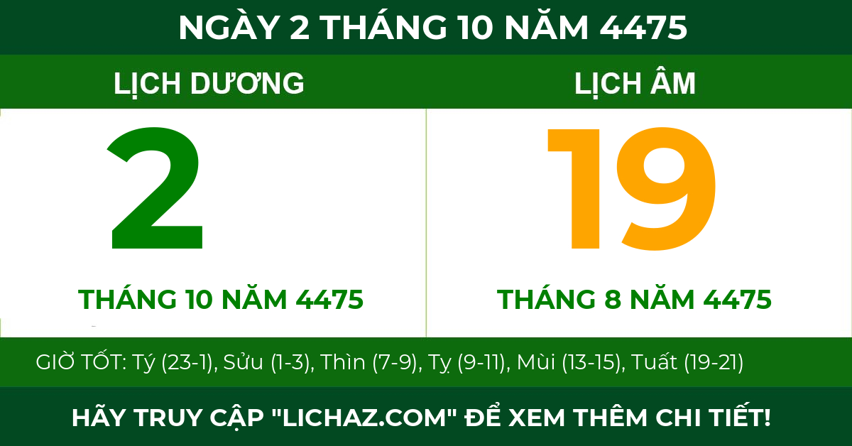 lịch âm ngày 2 tháng 10 năm 4475