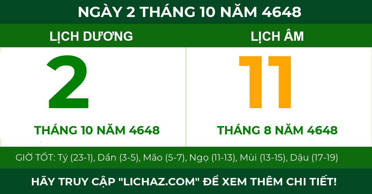 lịch âm ngày 2 tháng 10 năm 4648