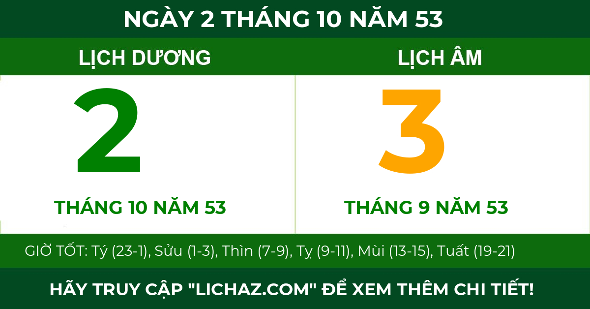 lịch âm ngày 2 tháng 10 năm 53