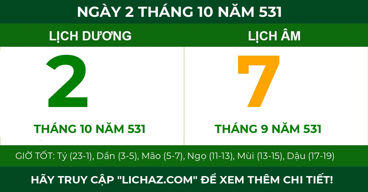 lịch âm ngày 2 tháng 10 năm 531