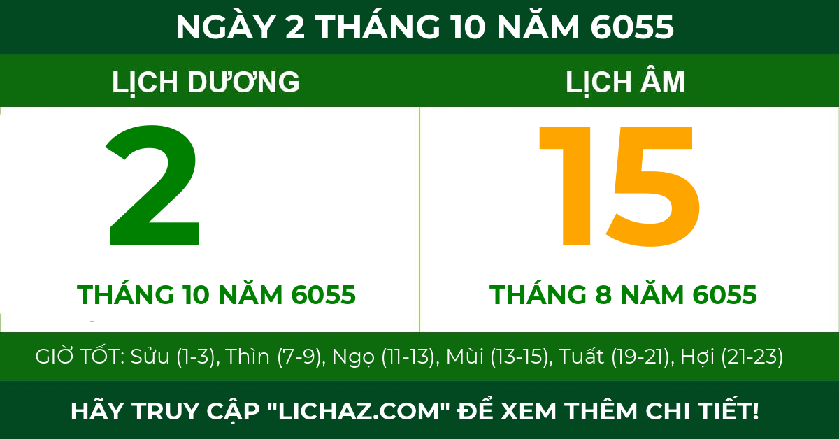 lịch âm ngày 2 tháng 10 năm 6055
