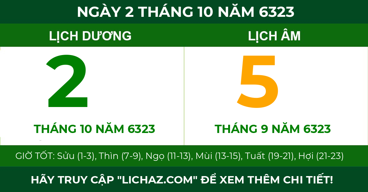 lịch âm ngày 2 tháng 10 năm 6323