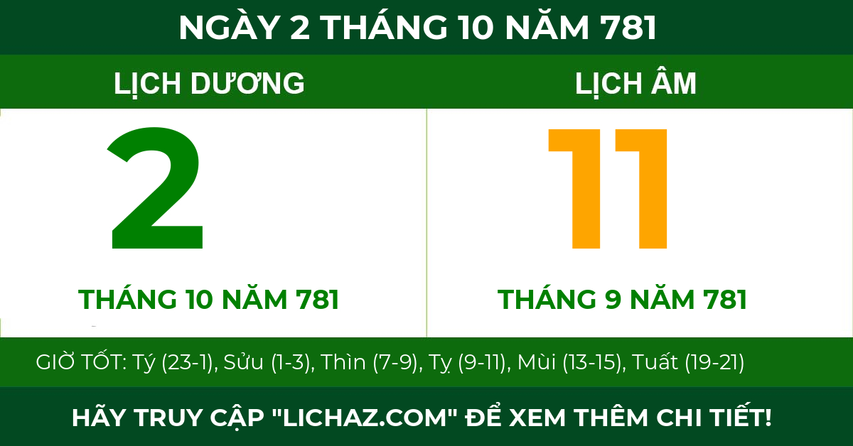 lịch âm ngày 2 tháng 10 năm 781