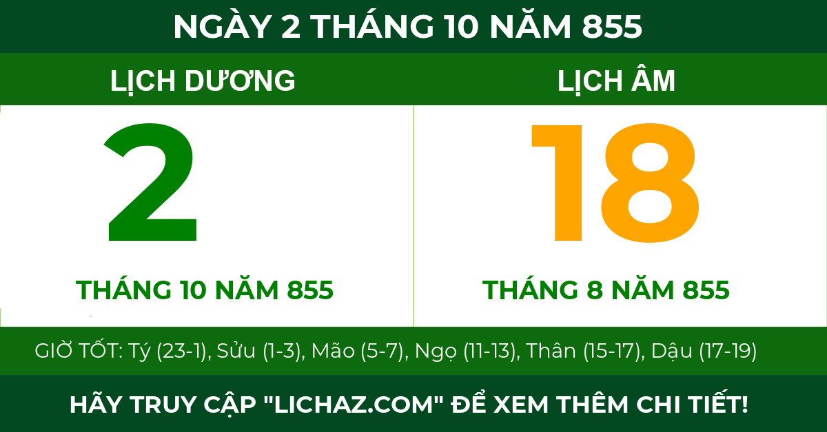 lịch âm ngày 2 tháng 10 năm 855