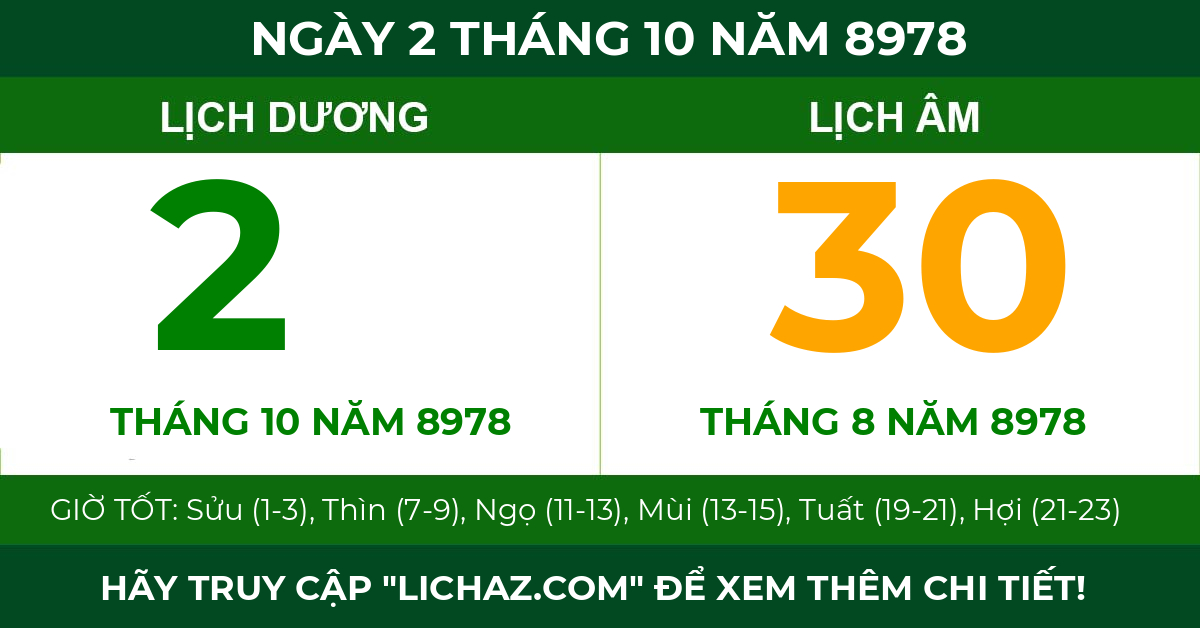 lịch âm ngày 2 tháng 10 năm 8978