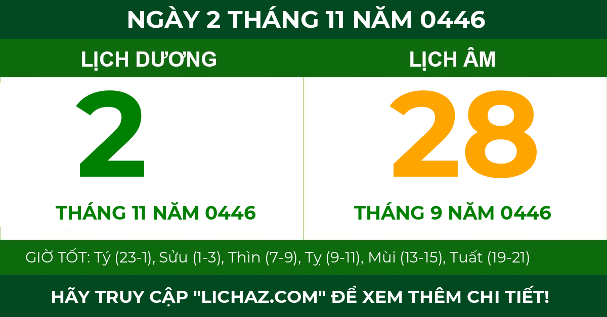 lịch âm ngày 2 tháng 11 năm 0446
