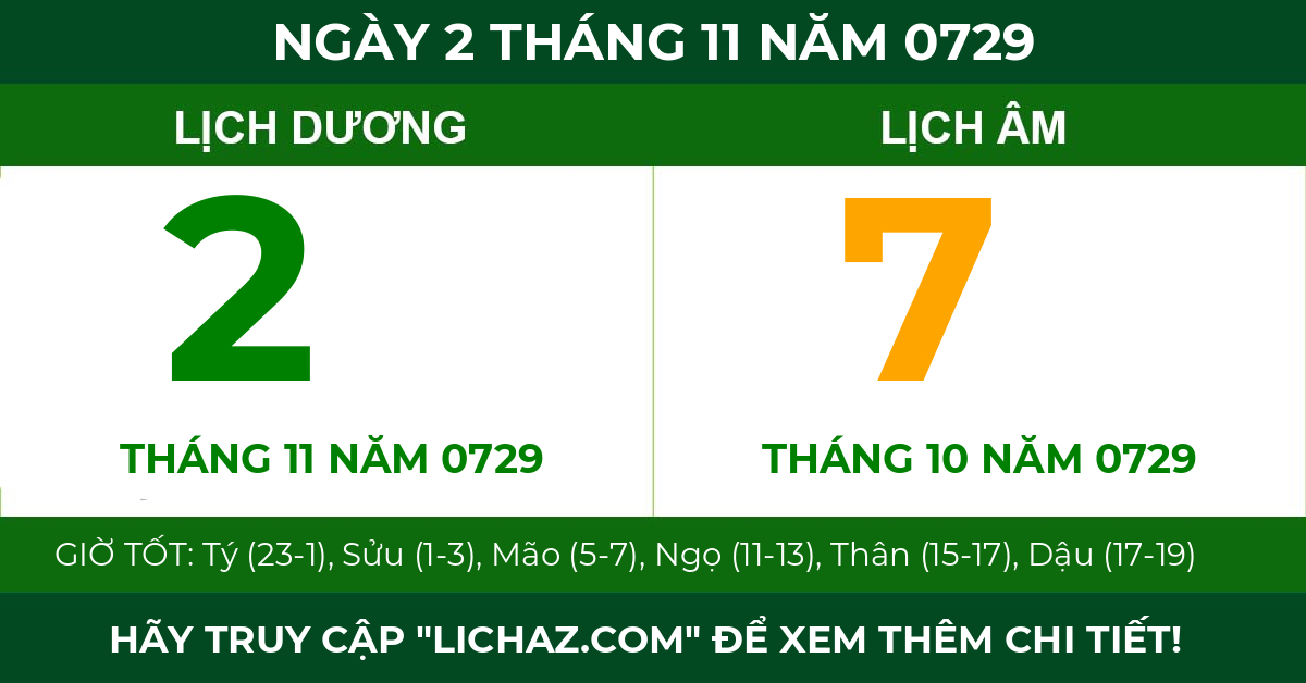 lịch âm ngày 2 tháng 11 năm 0729