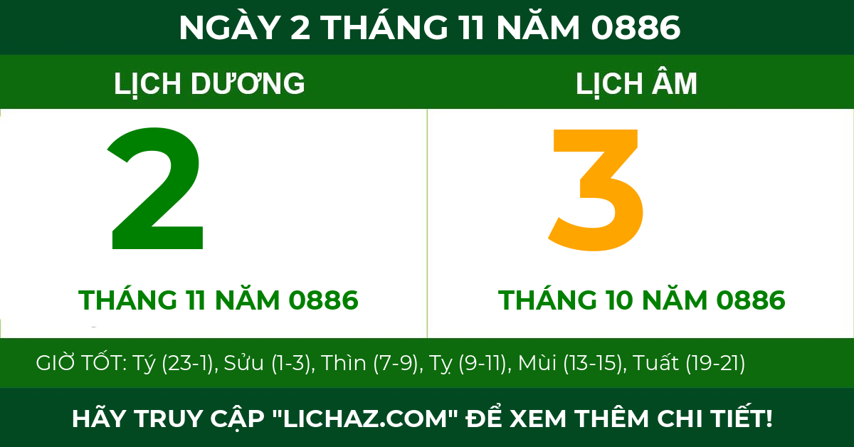 lịch âm ngày 2 tháng 11 năm 0886