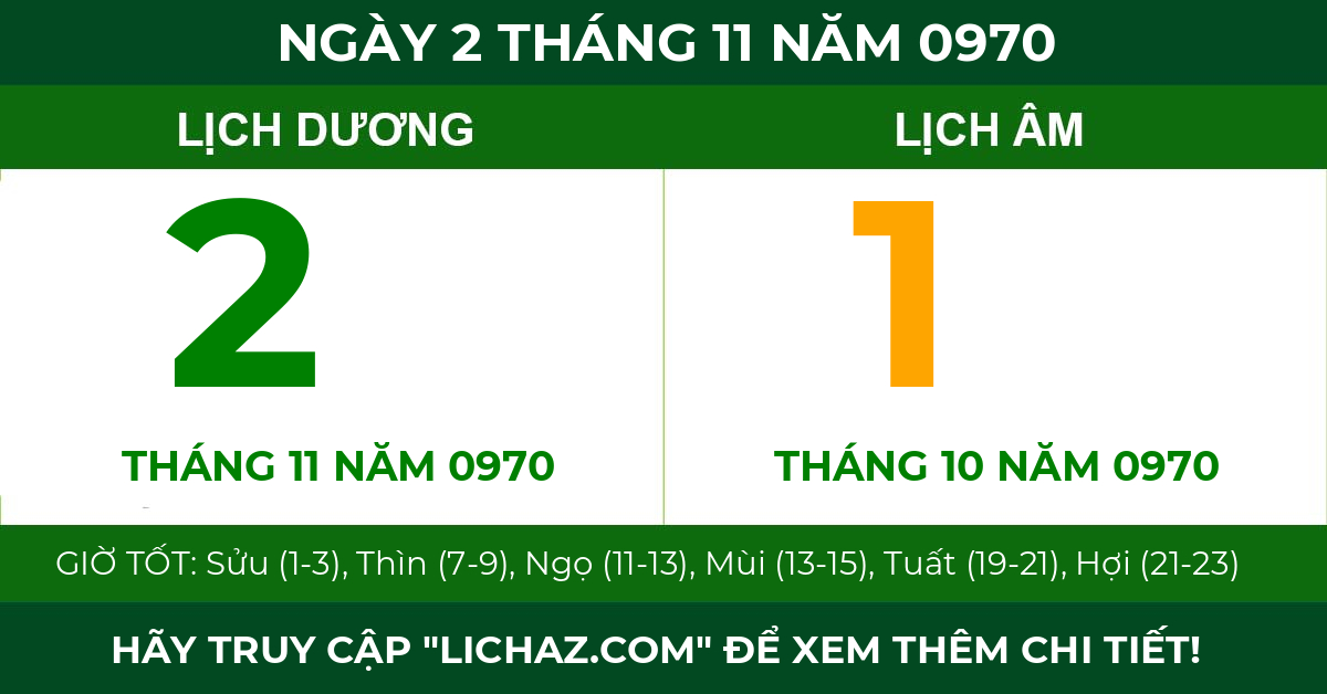 lịch âm ngày 2 tháng 11 năm 0970