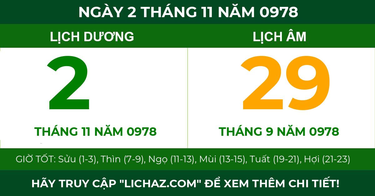 lịch âm ngày 2 tháng 11 năm 0978
