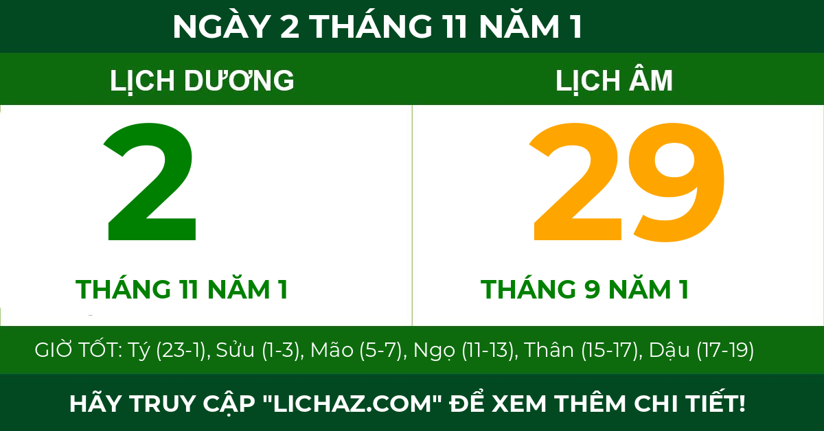 lịch âm ngày 2 tháng 11 năm 1